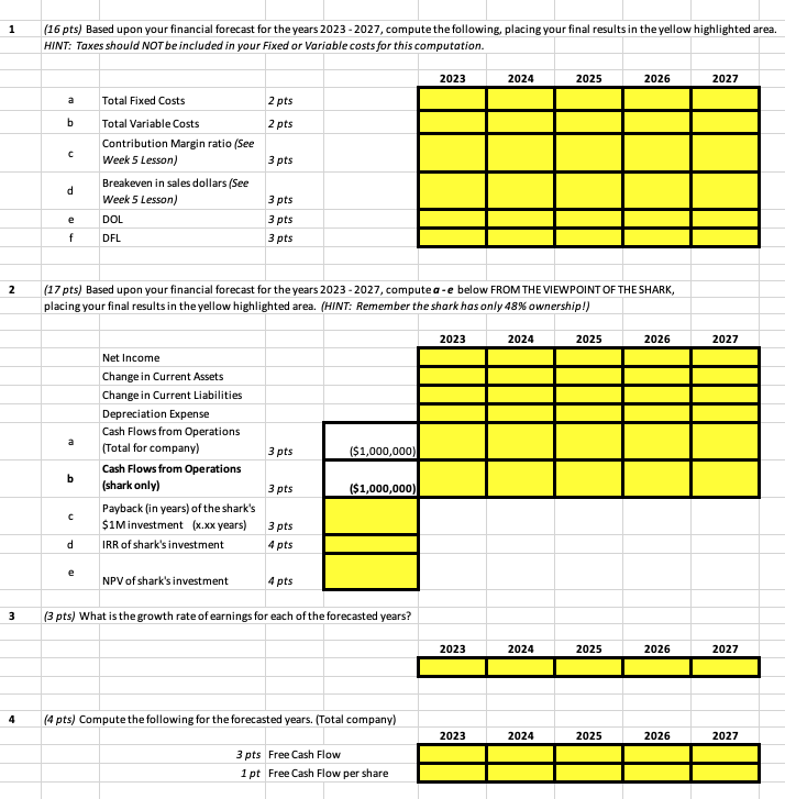 \f1 (16 pts/ Based upon your financial forecast