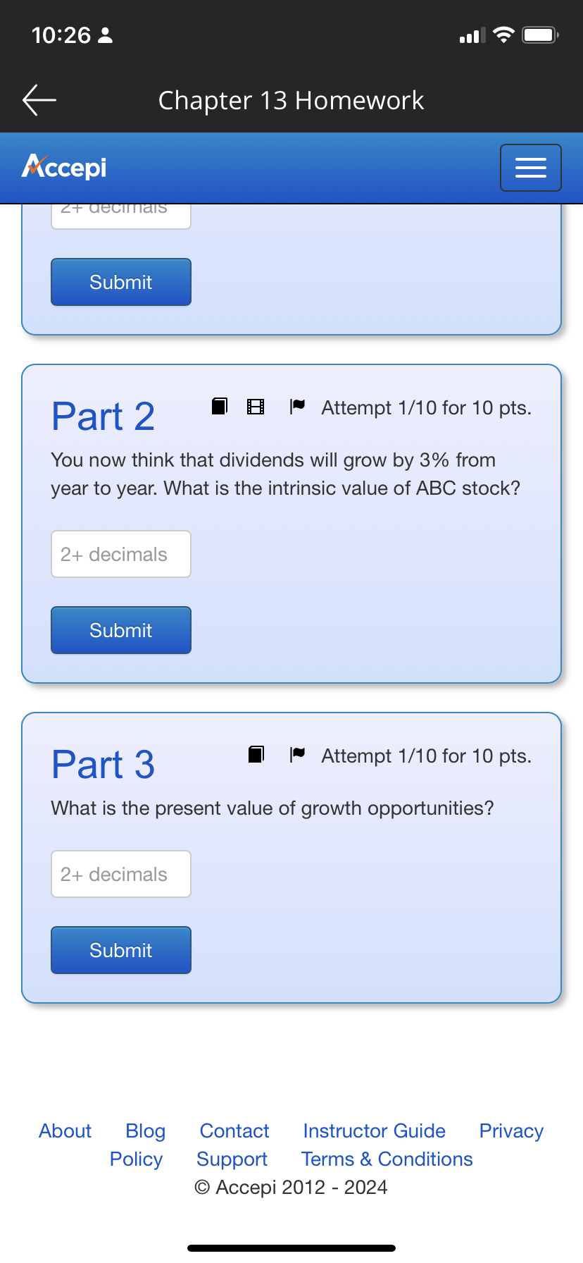 S Chapter 13 Homework Accepi Part 2 B B Attempt