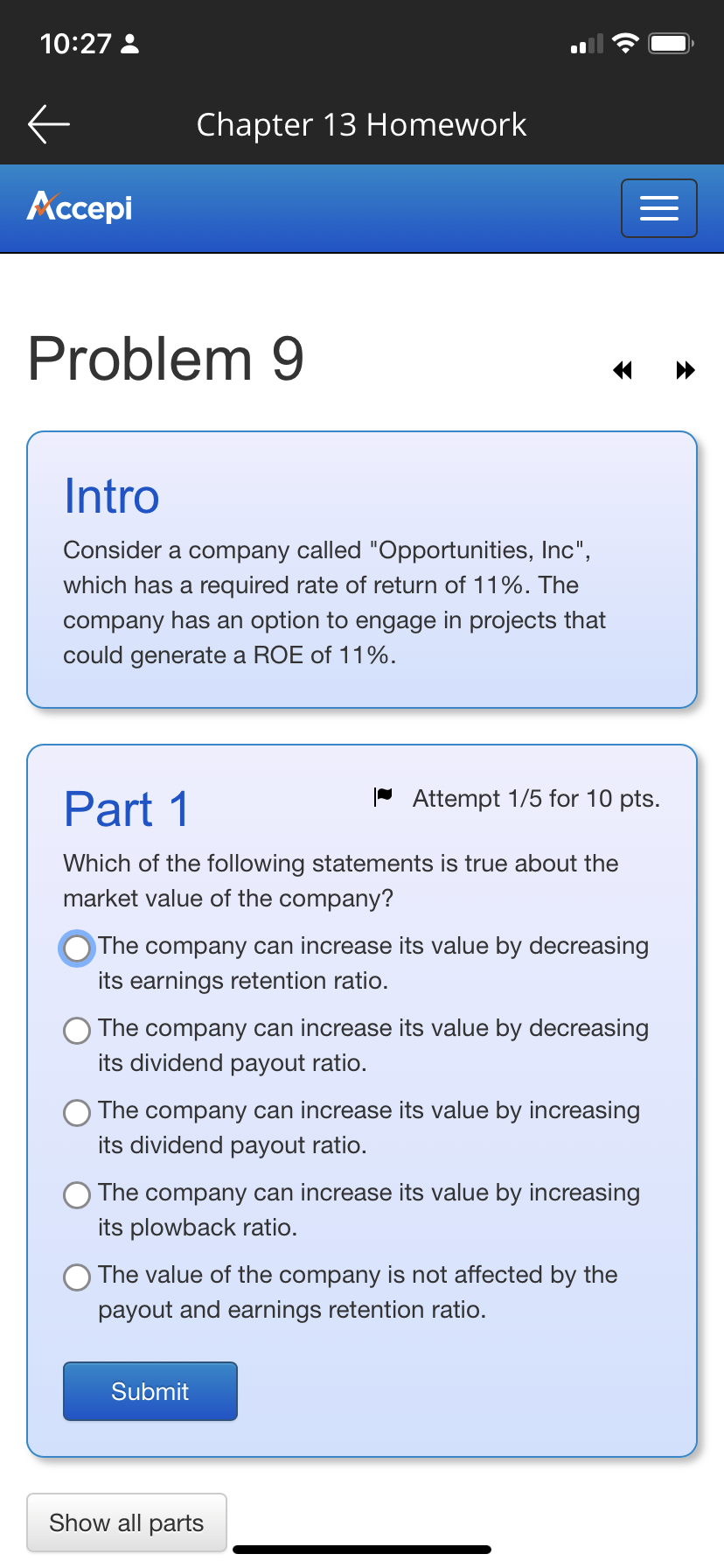 S Chapter 13 Homework Accepi Part 2 B B Attempt