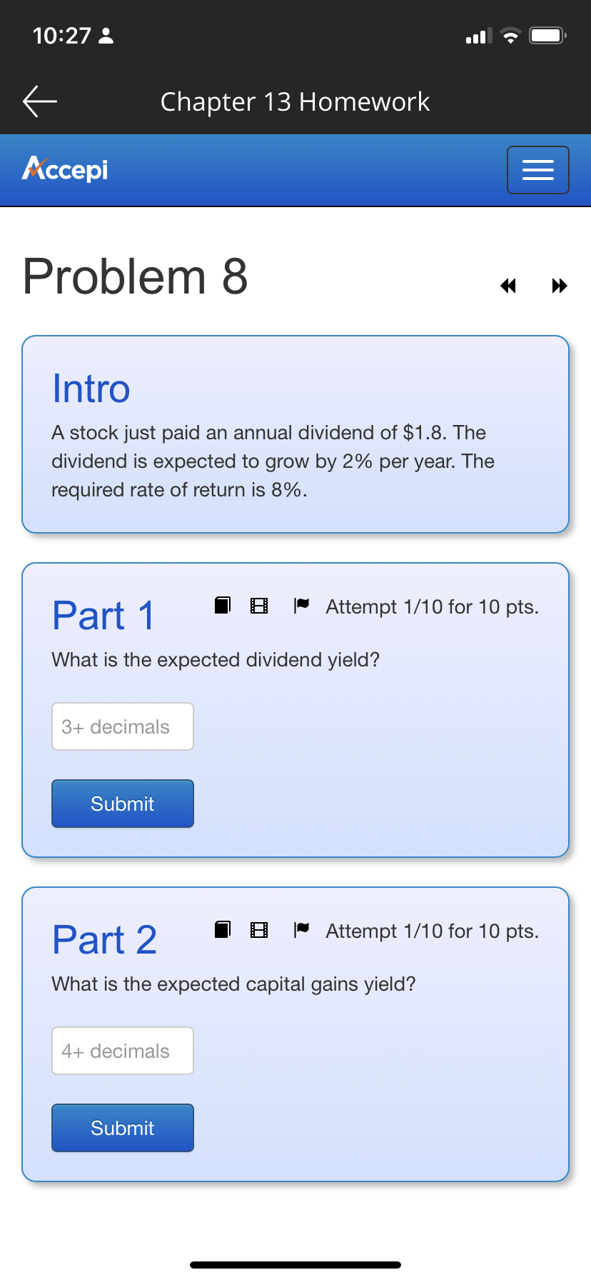 S Chapter 13 Homework Accepi Part 2 B B Attempt