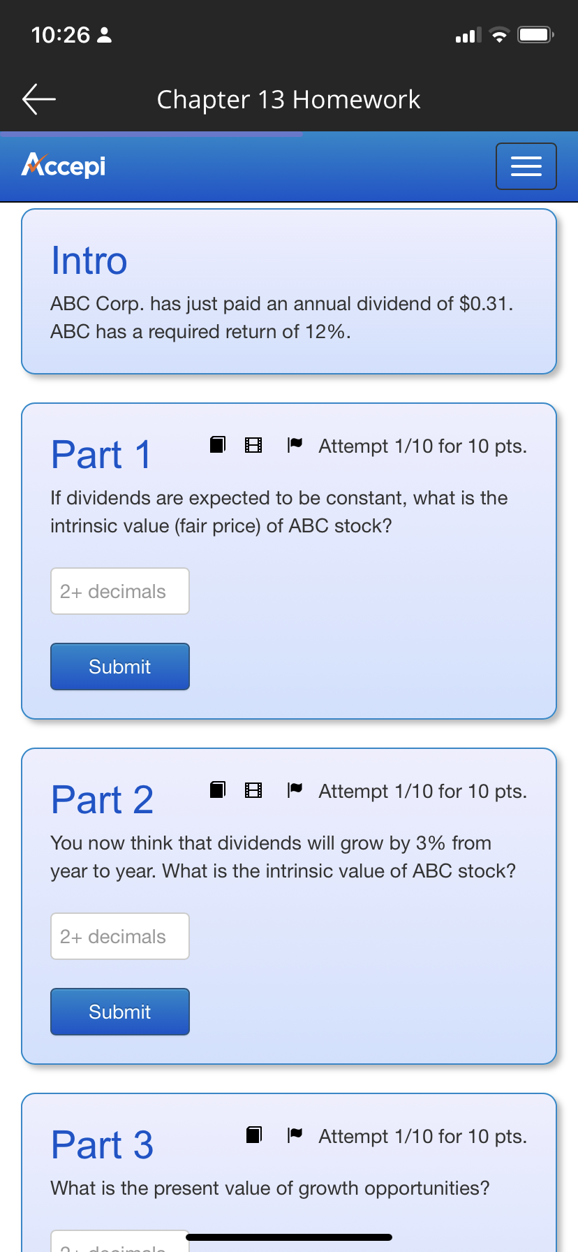 S Chapter 13 Homework Accepi Part 2 B B Attempt