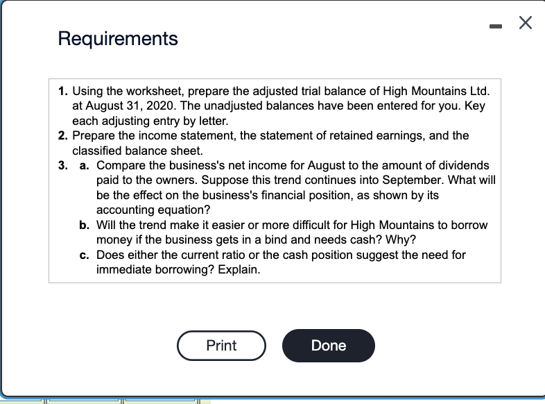 Requirement 1. Using the worksheet. prepare the