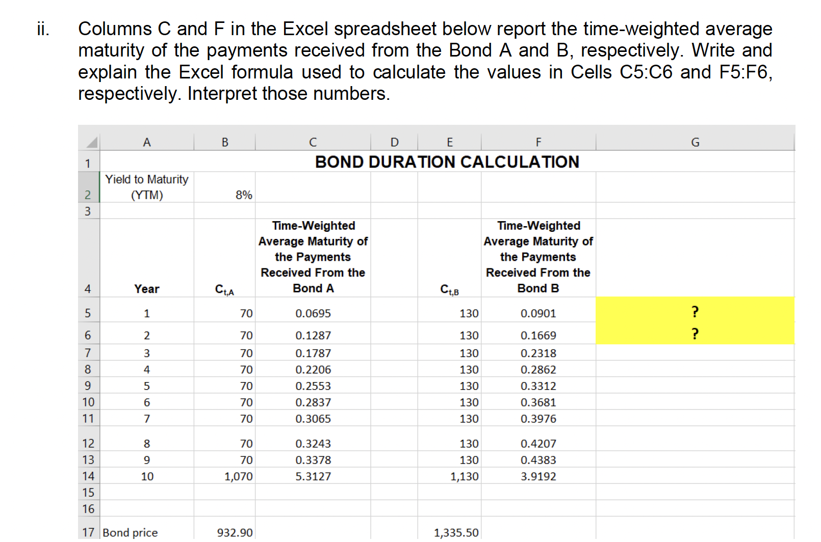 a. Consider two bonds A and B with payments C,,