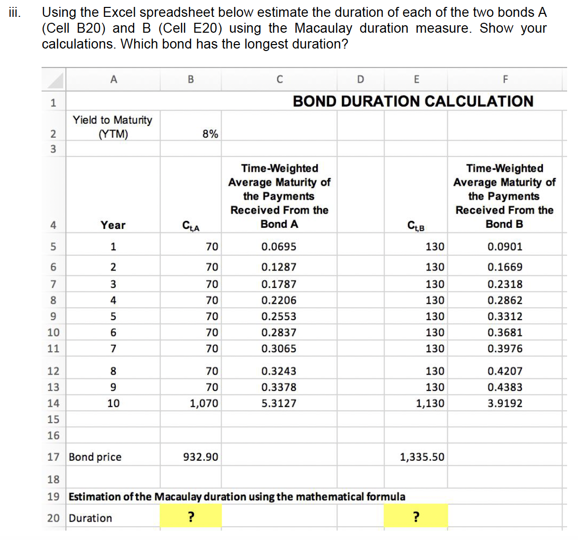 a. Consider two bonds A and B with payments C,,