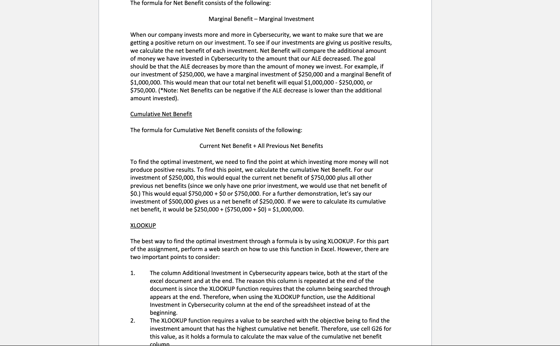 Your assignment: Complete the spreadsheet posted