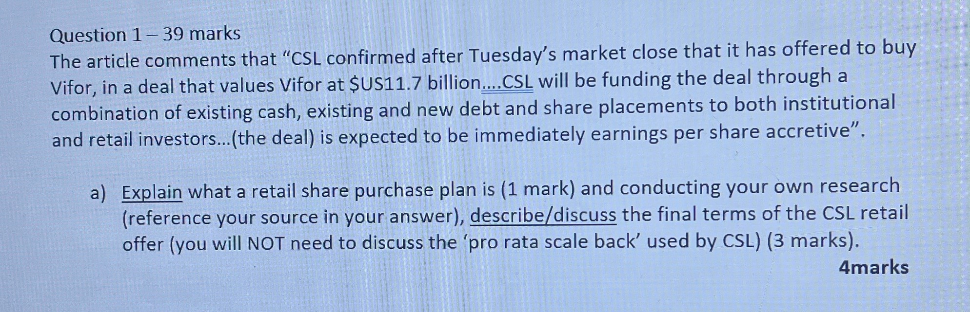 Question 1 - 39 marks The article comments that