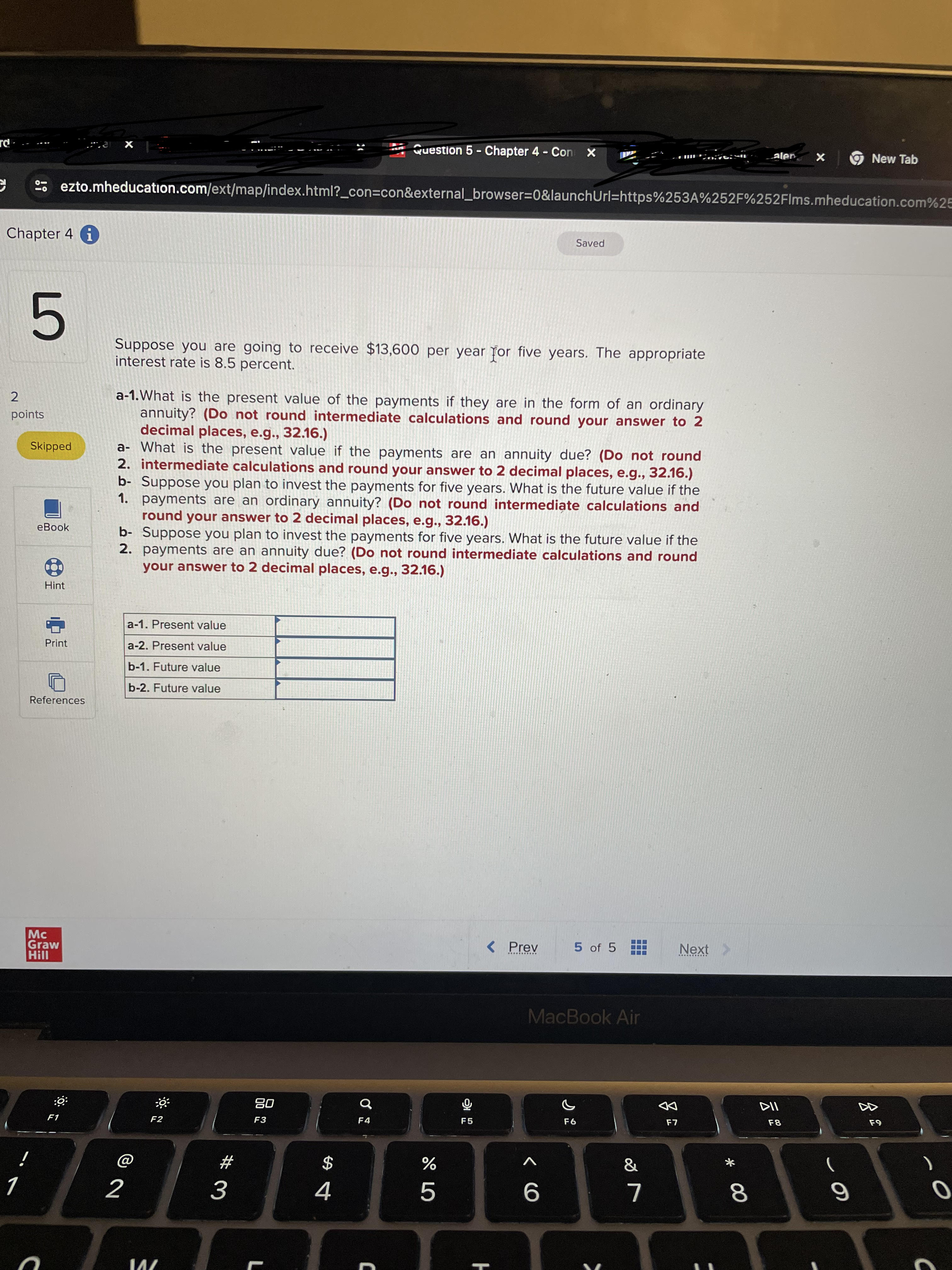 =% Question 5 - Chapter 4 - Con % e o S R T Y el