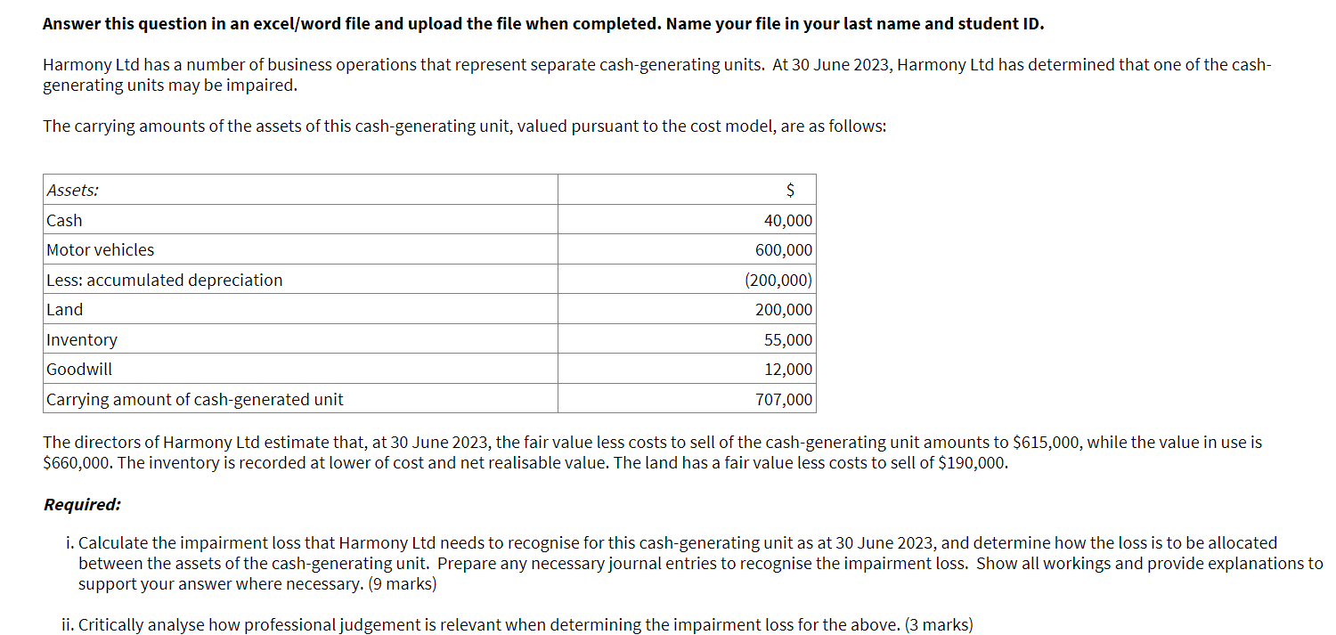 Answer this question in an excel/word file and