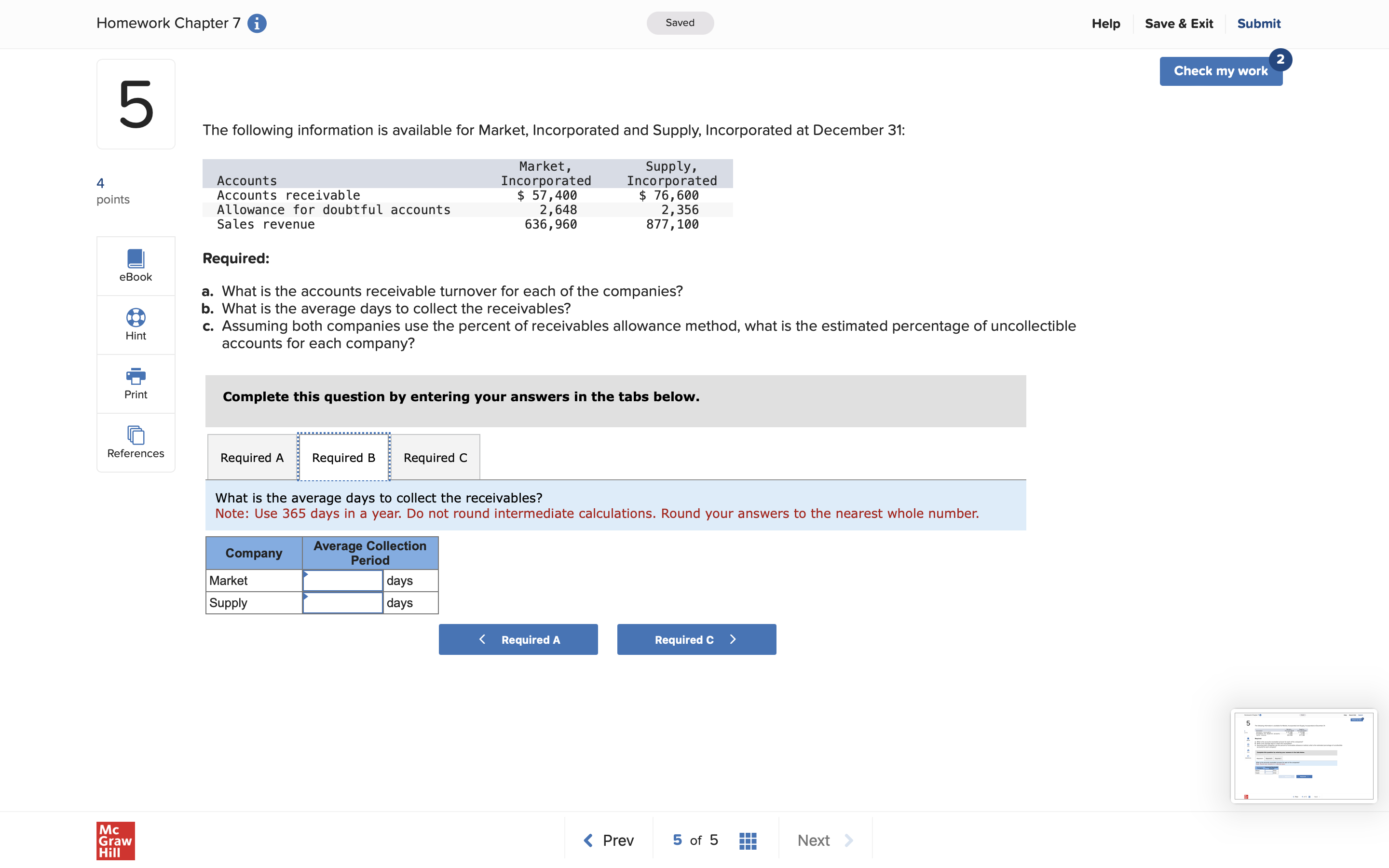 Homework Chapter 7 i Saved Help Save & Exit