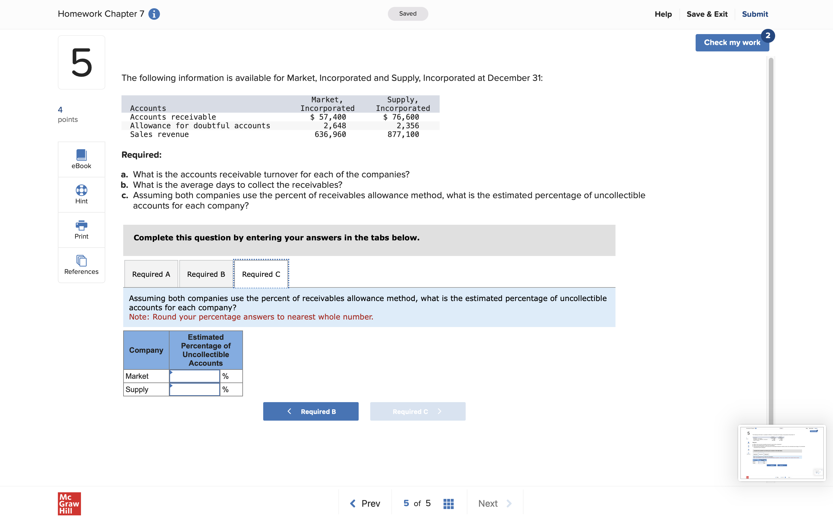 Homework Chapter 7 i Saved Help Save & Exit