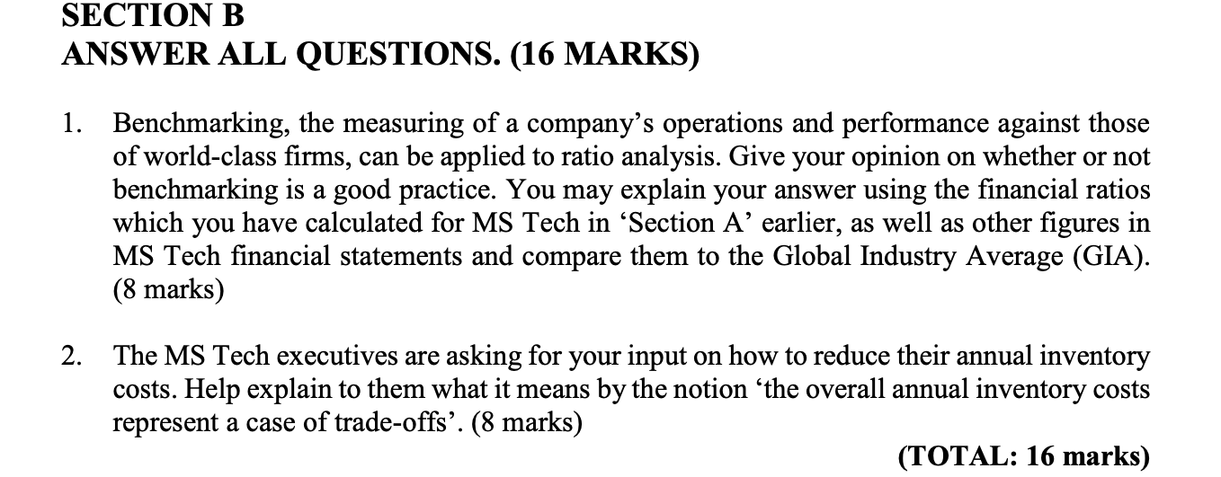 USE THE INFORMATION BELOW TO ANSWER SECTION A AND