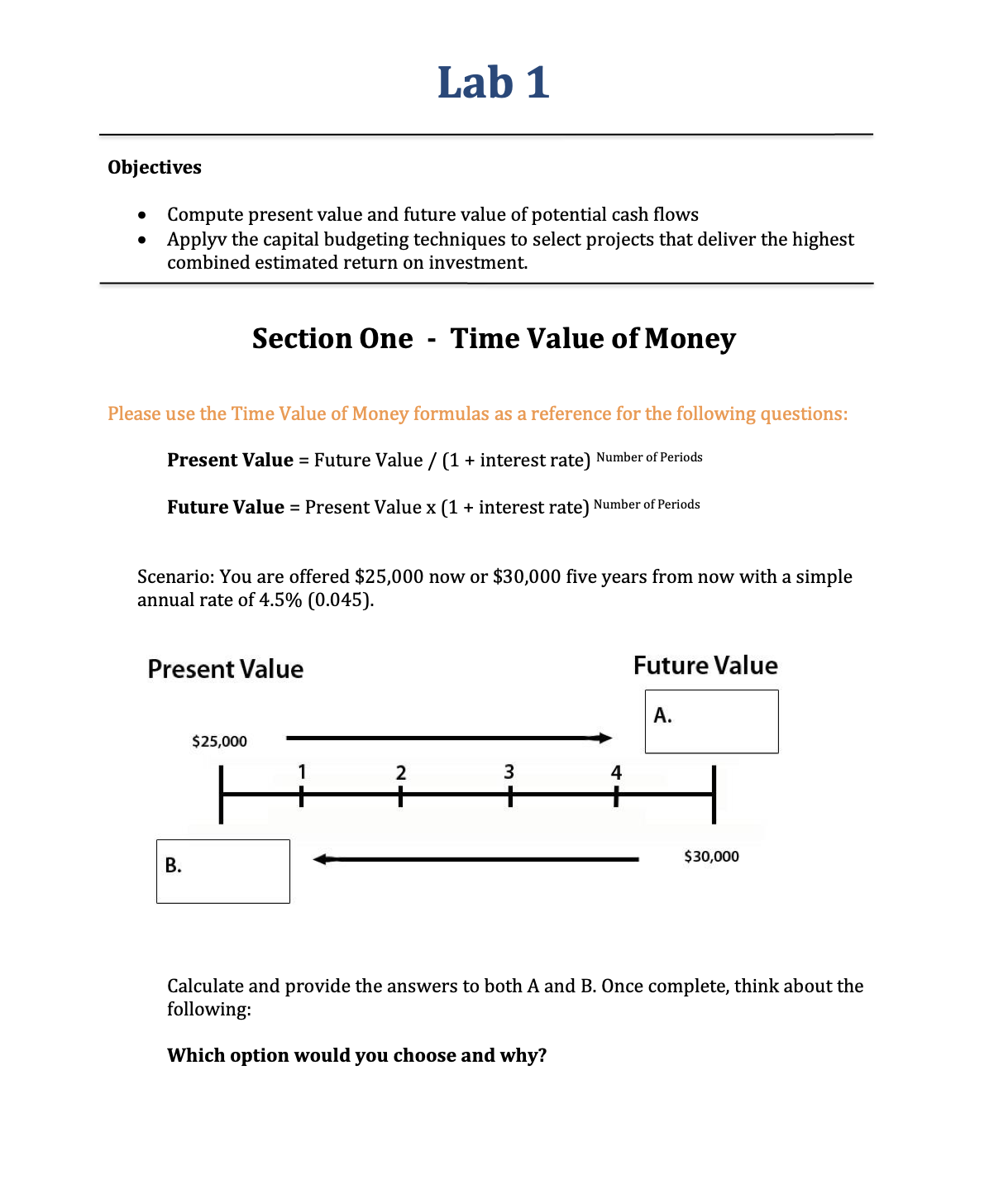 Lab 1 Objectives e Compute present value and