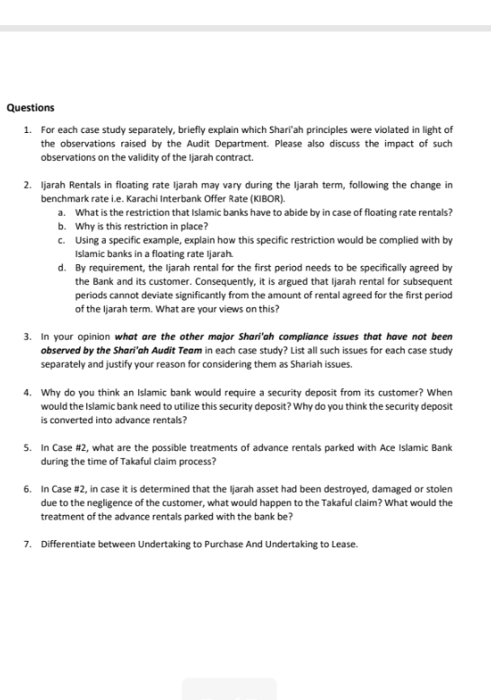 Questions 1. For each case study separately,