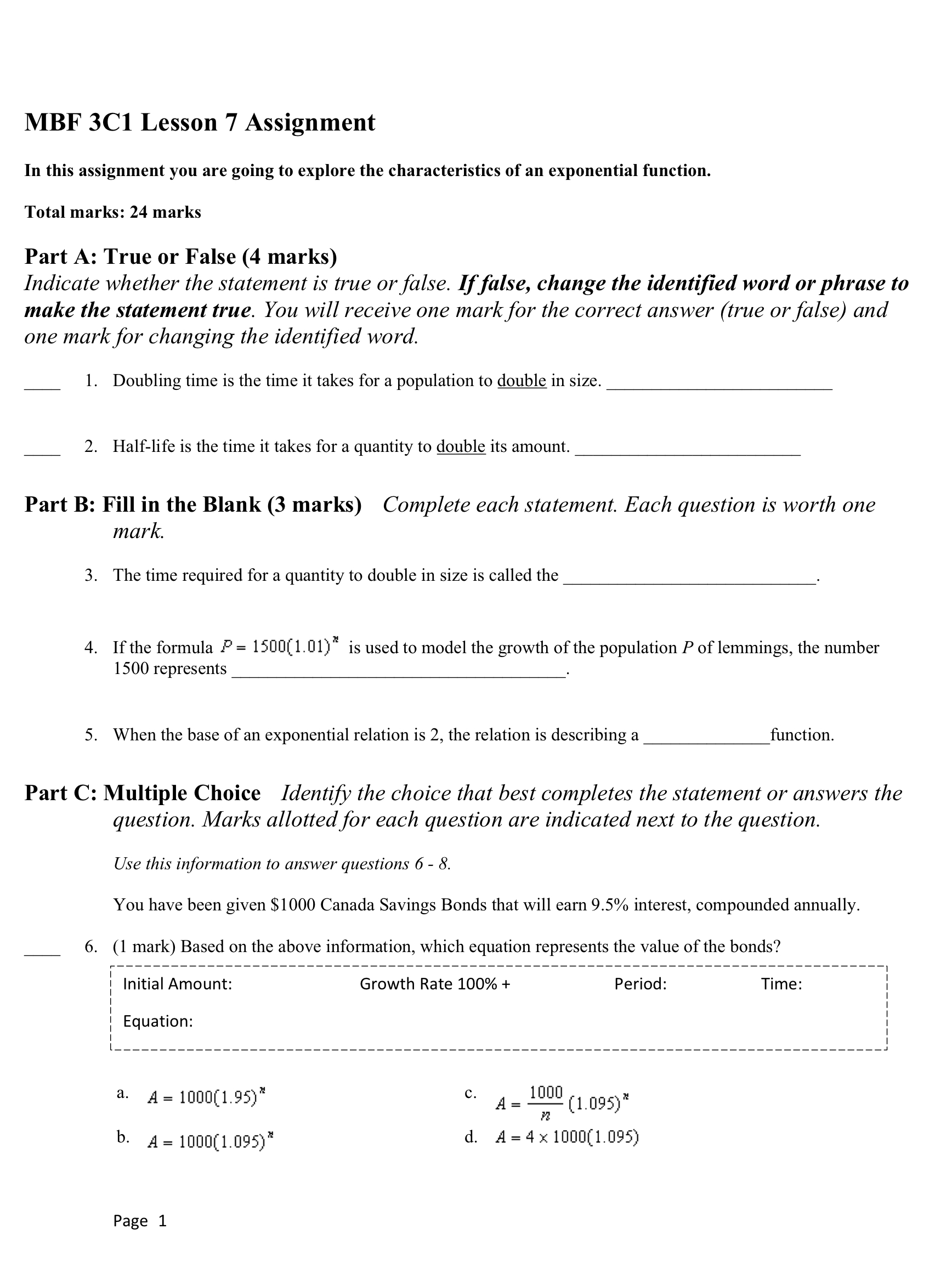 MBF 3C1 Lesson 7 Assignment In this assignment