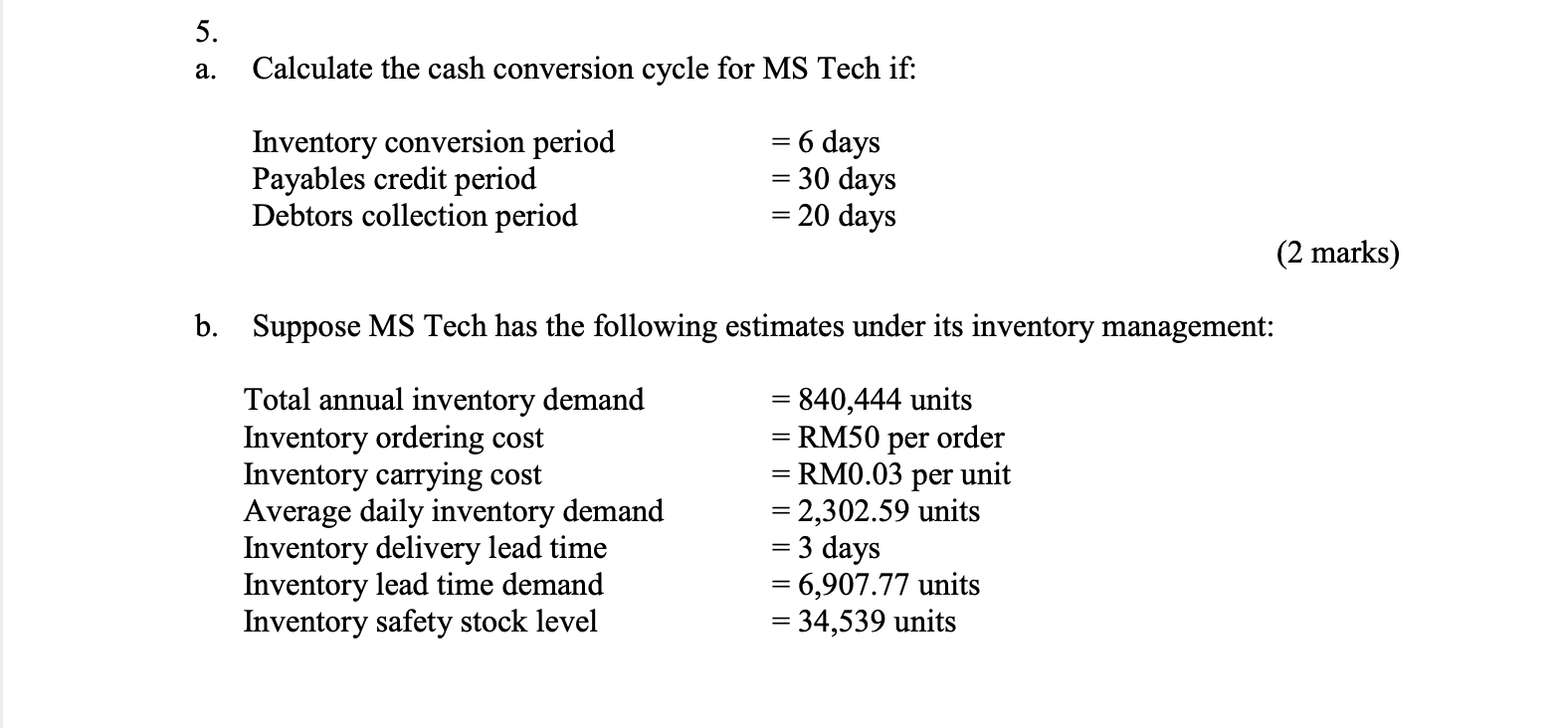 USE THE INFORMATION BELOW TO ANSWER SECTION A AND