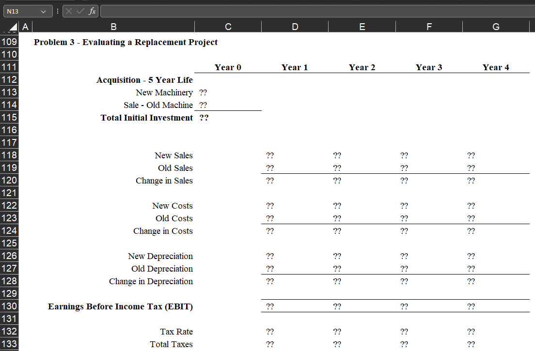 Solve all problems in the Excel file provided.