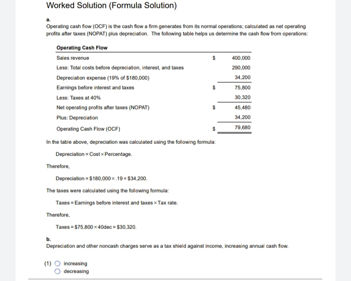 Worked Solution (Formula Solution) a. Operating