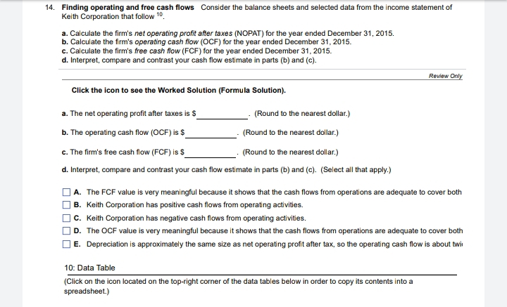 Worked Solution (Formula Solution) a. Operating