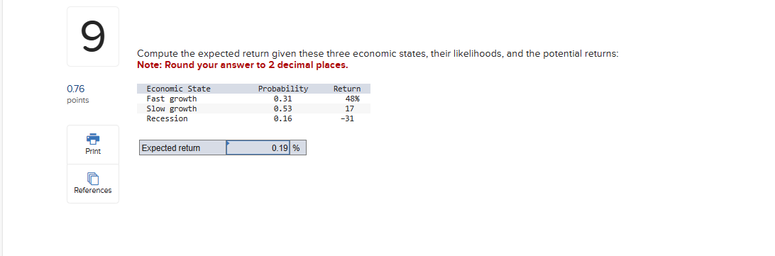 9 Compute the expected return given these three