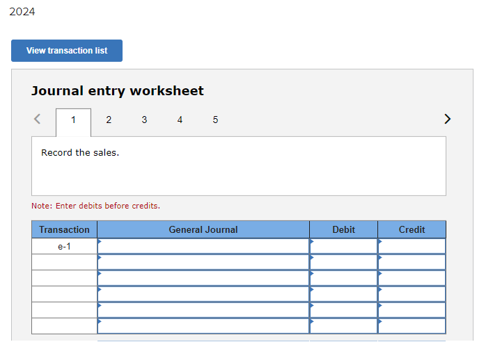 View transaction list Journal entry worksheet < 1