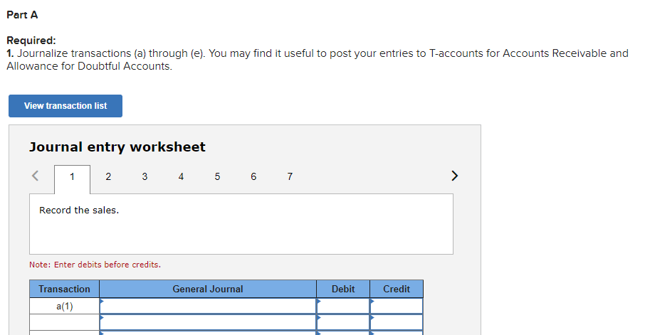View transaction list Journal entry worksheet < 1