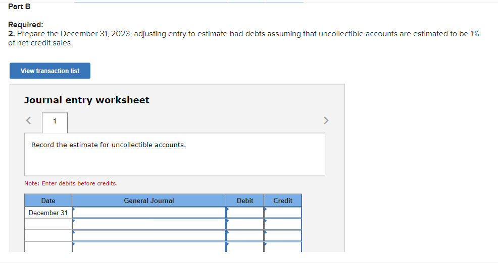 View transaction list Journal entry worksheet < 1