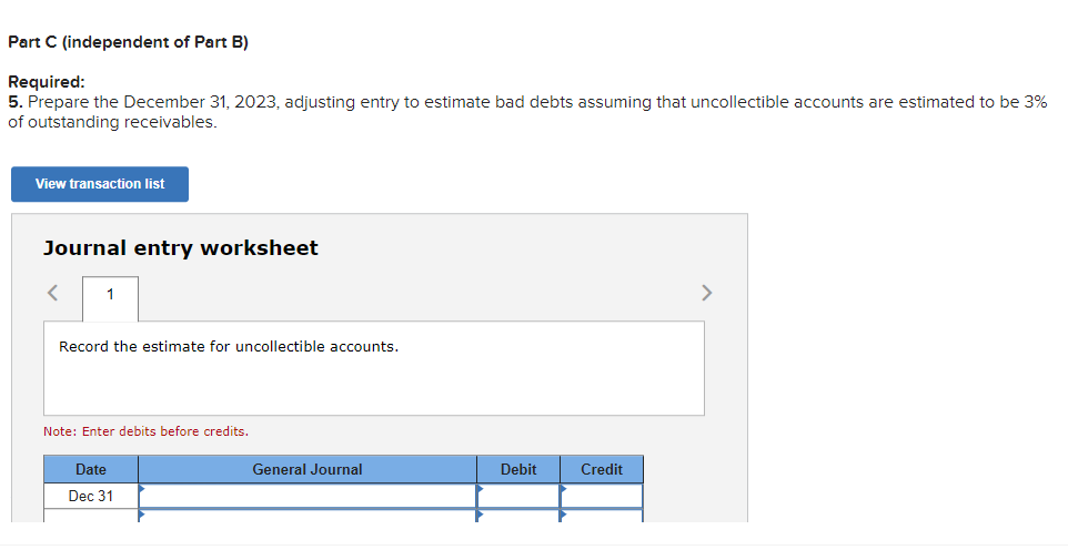 View transaction list Journal entry worksheet < 1