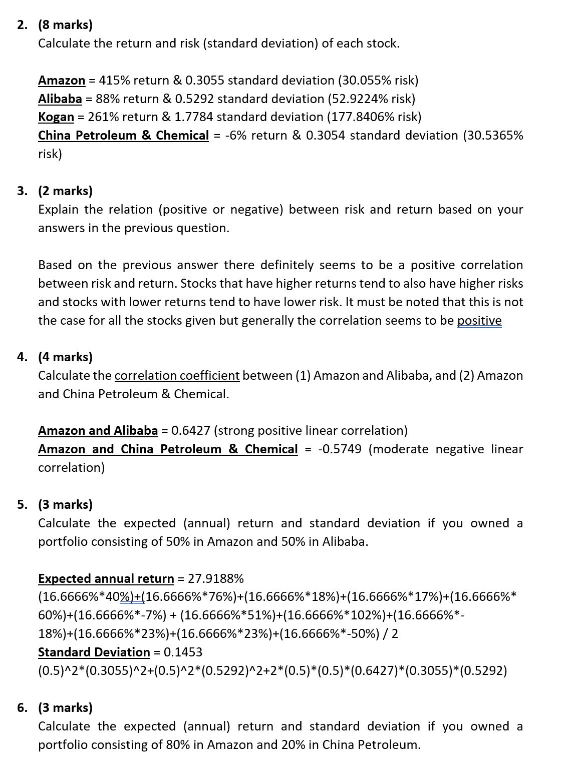 Part 2 (25 marks) risk and return You are