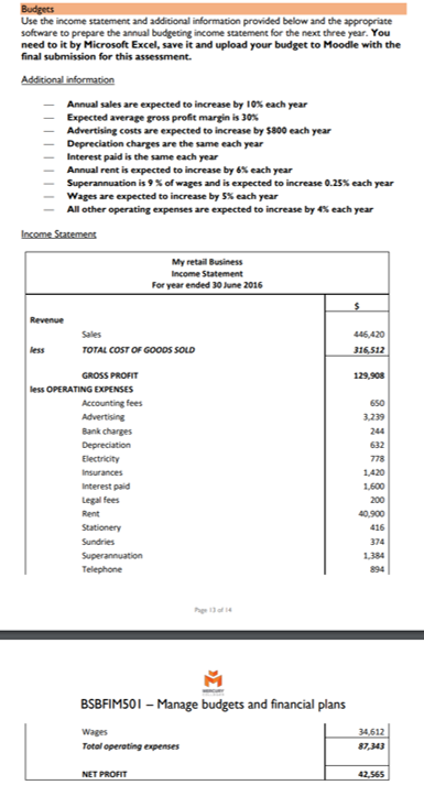 Use the income statement and additional