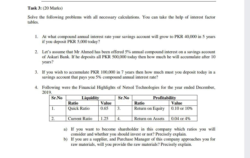 Solve it plzzzzzz Task 3: (20 Marks) Solve the