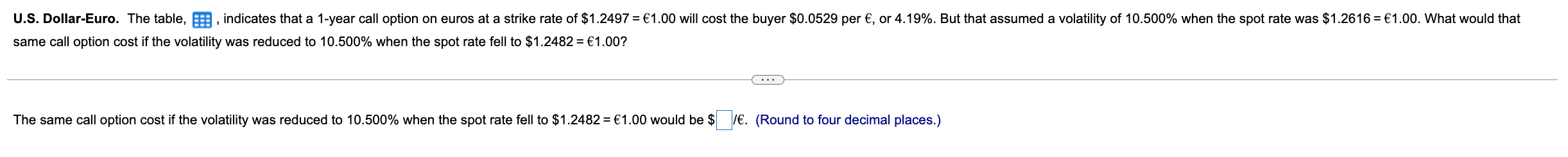 U.S. Dollar-Euro. The table, a , indicates that a