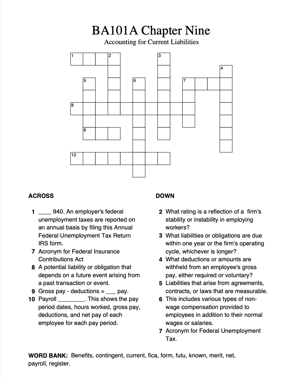 BA101A Chapter Nine Accounting for Current