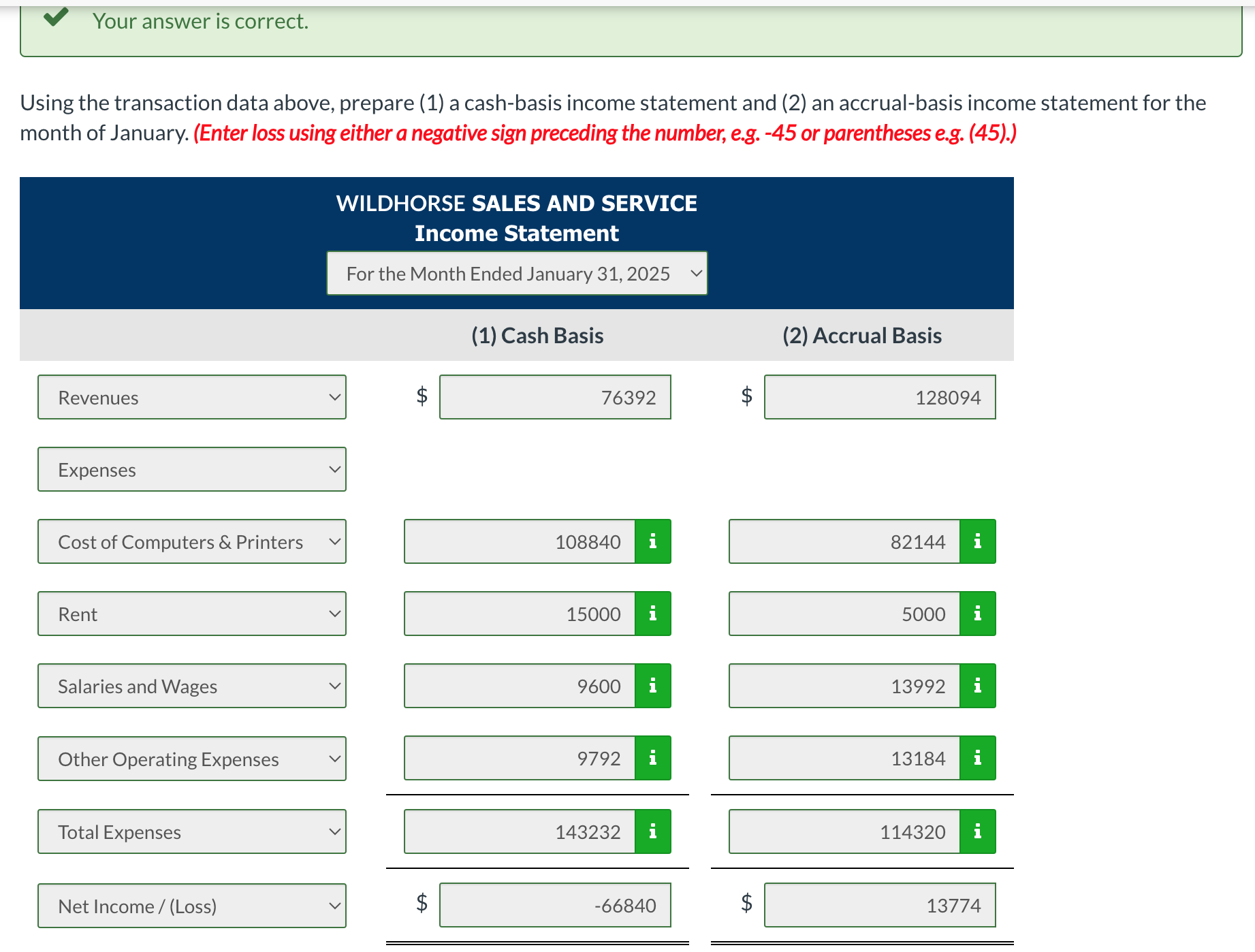V Your answer is correct. Using the transaction