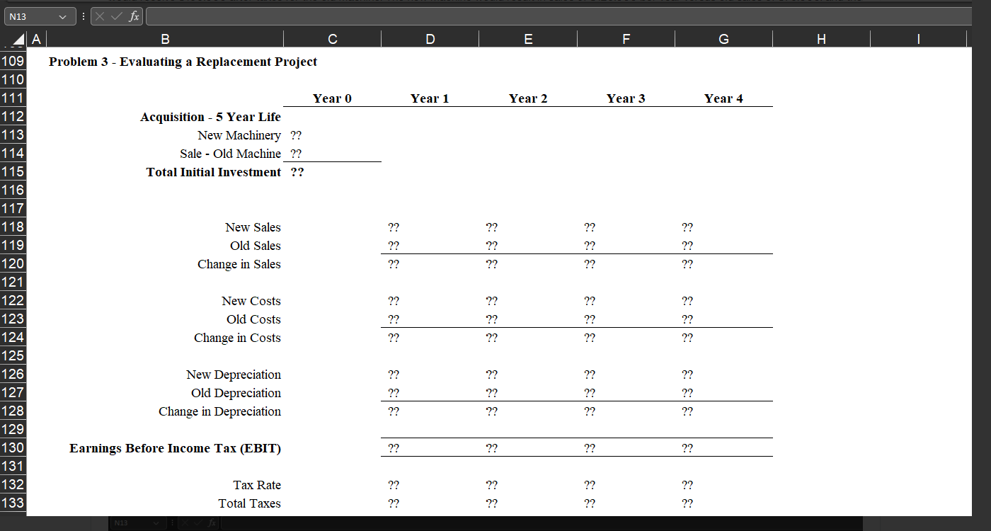 Solve all problems in the Excel file provided