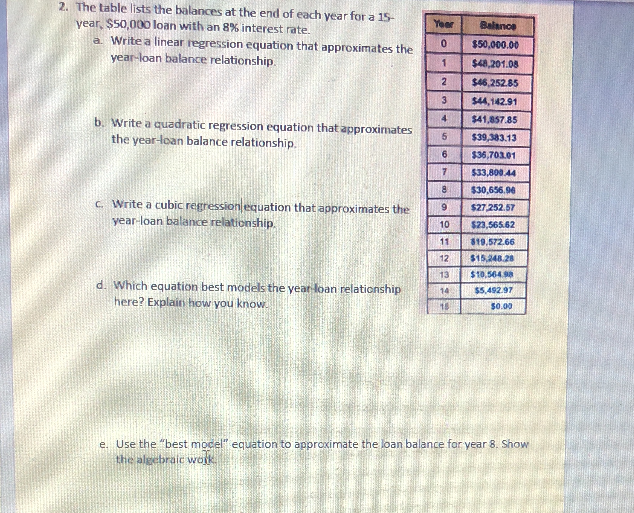 2 a-e 2. The table lists the balances at the end