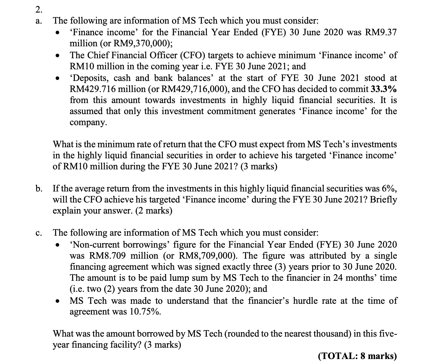 USE THE INFORMATION BELOW TO ANSWER SECTION A AND