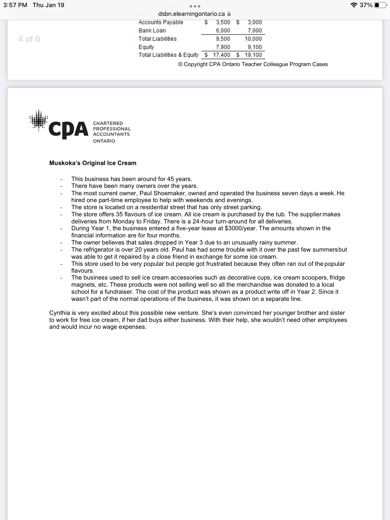 3:57 PM Thu Jan 19 dsbn.elearningontario.ca E