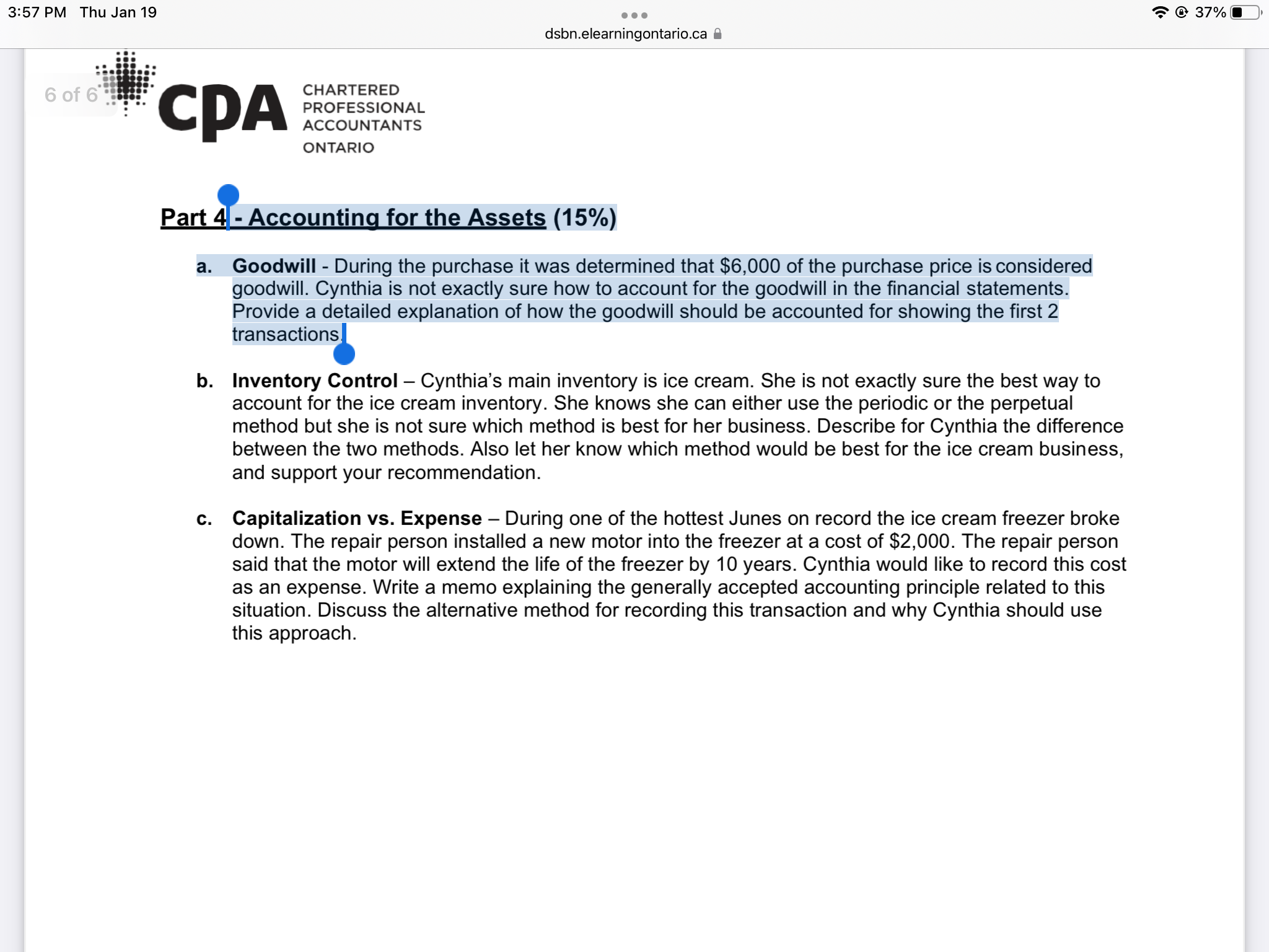 3:57 PM Thu Jan 19 dsbn.elearningontario.ca E