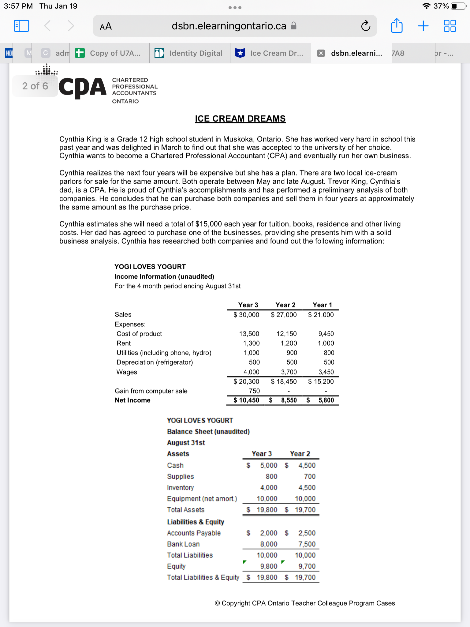 3:57 PM Thu Jan 19 dsbn.elearningontario.ca E