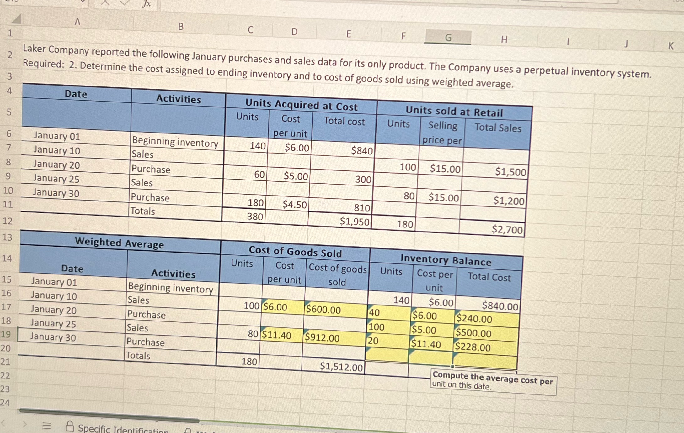 Jx A B C D E F G H J K 1 2 Laker Company reported