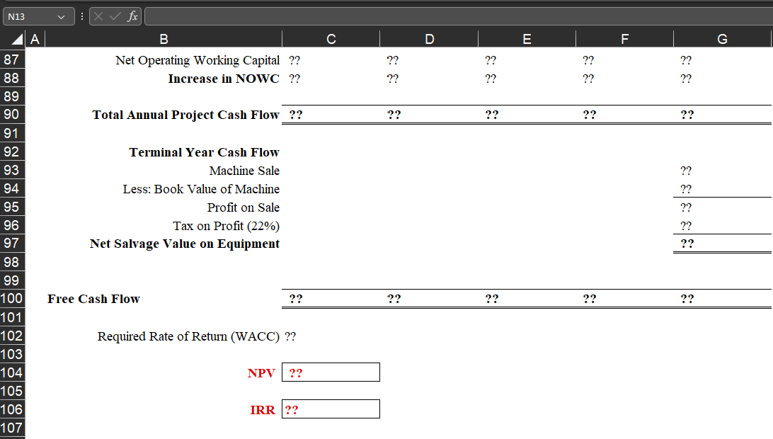 Solve all problems in the Excel file provided
