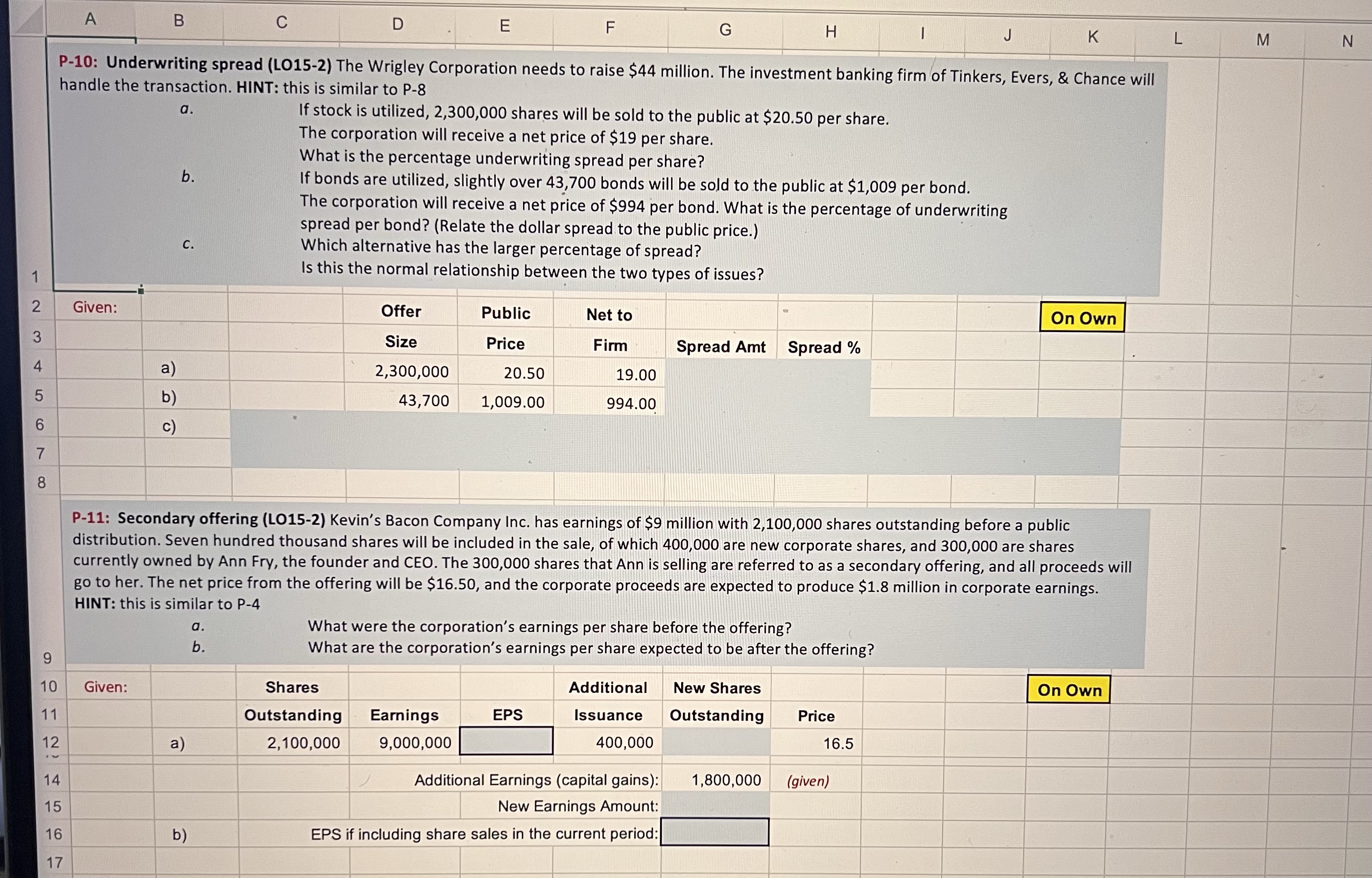 Solve the problem using excel formula A B C D E F