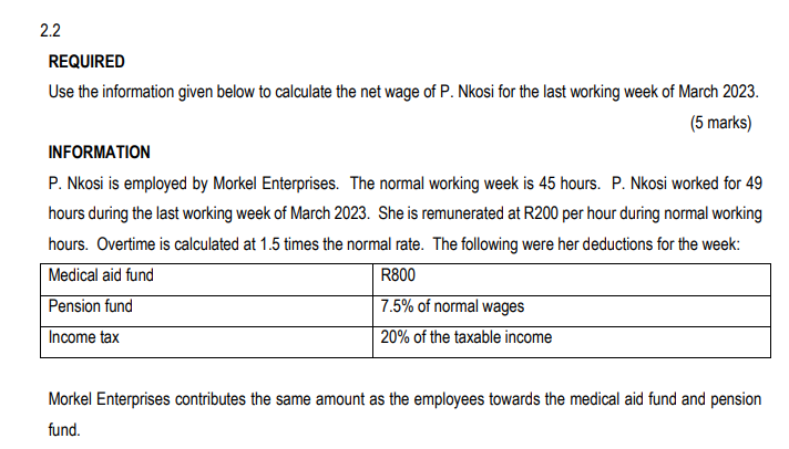 2.2 REQUIRED Use the information given below to