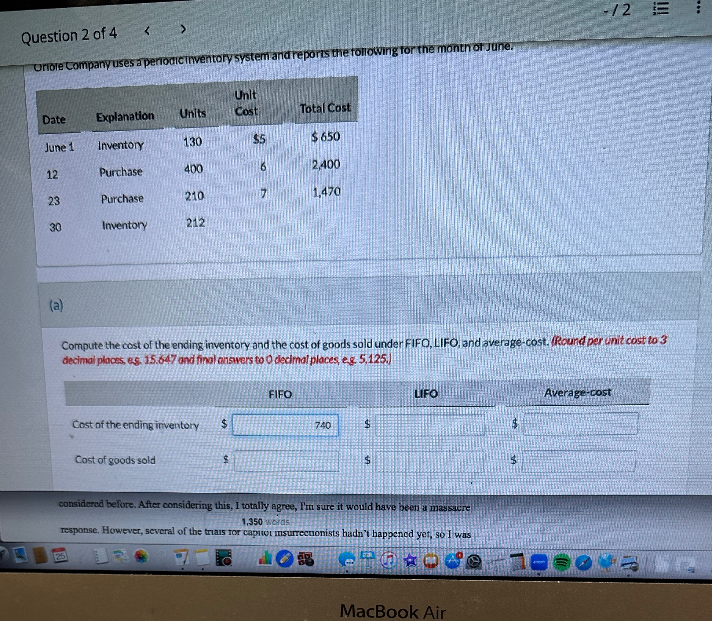 -12 E : Question 2 of 4 < Oriole Company uses a
