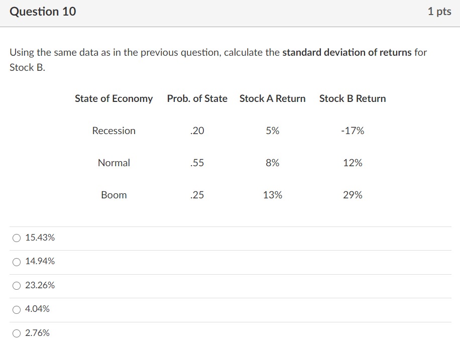here is the question Question 6 1 pts Using the