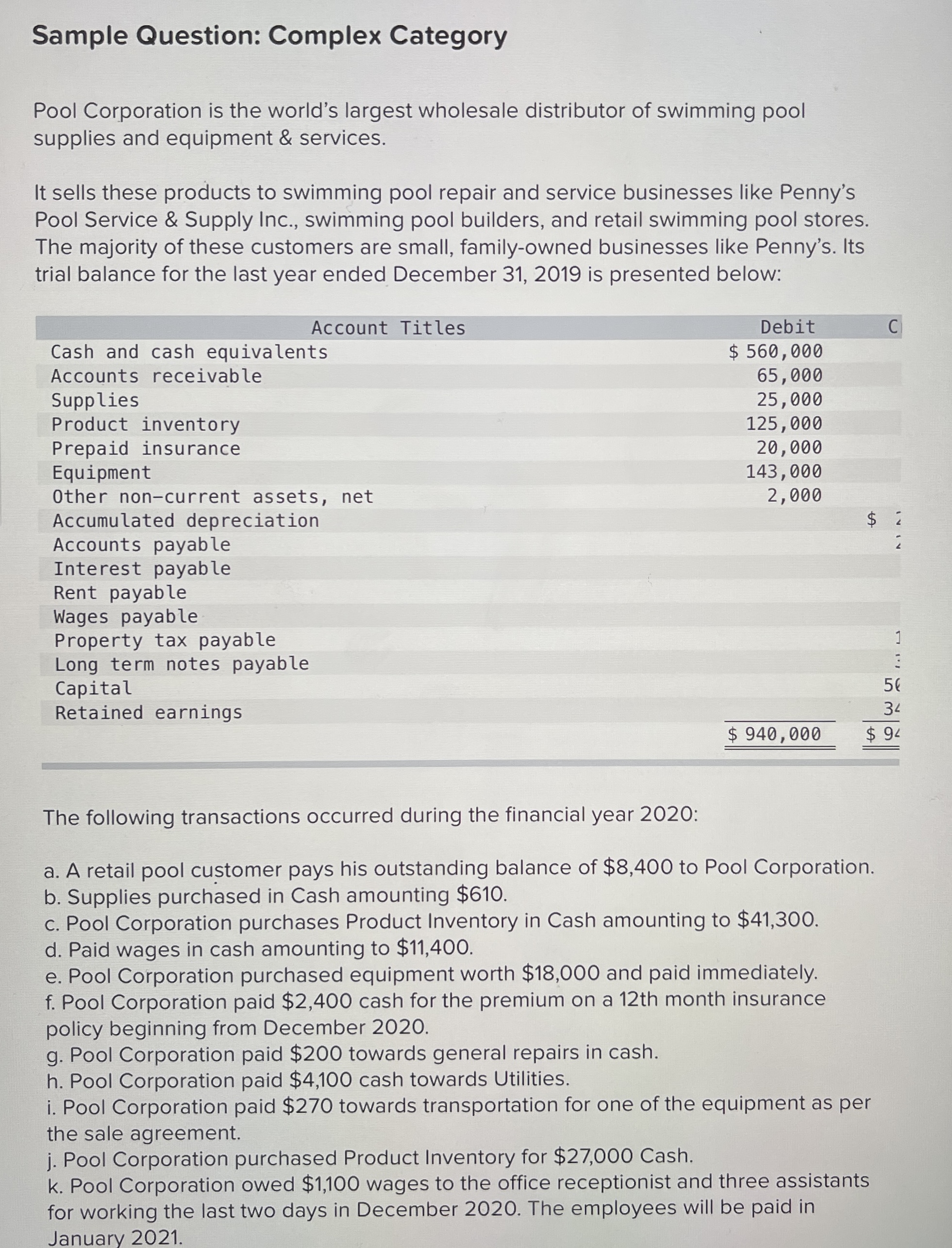 Sample Question: Complex Category Pool