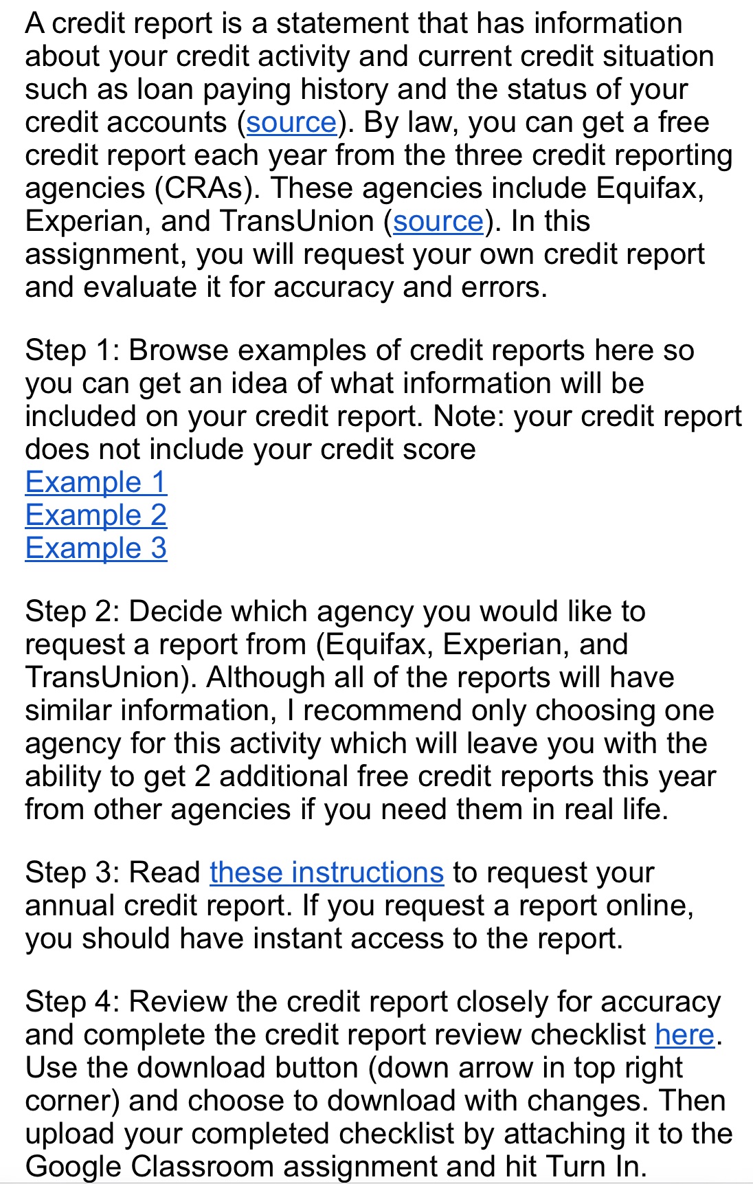 A credit report is a statement that has