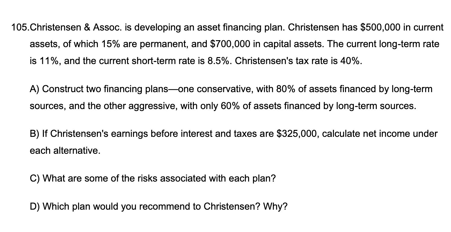105.Christensen & Assoc. is developing an asset