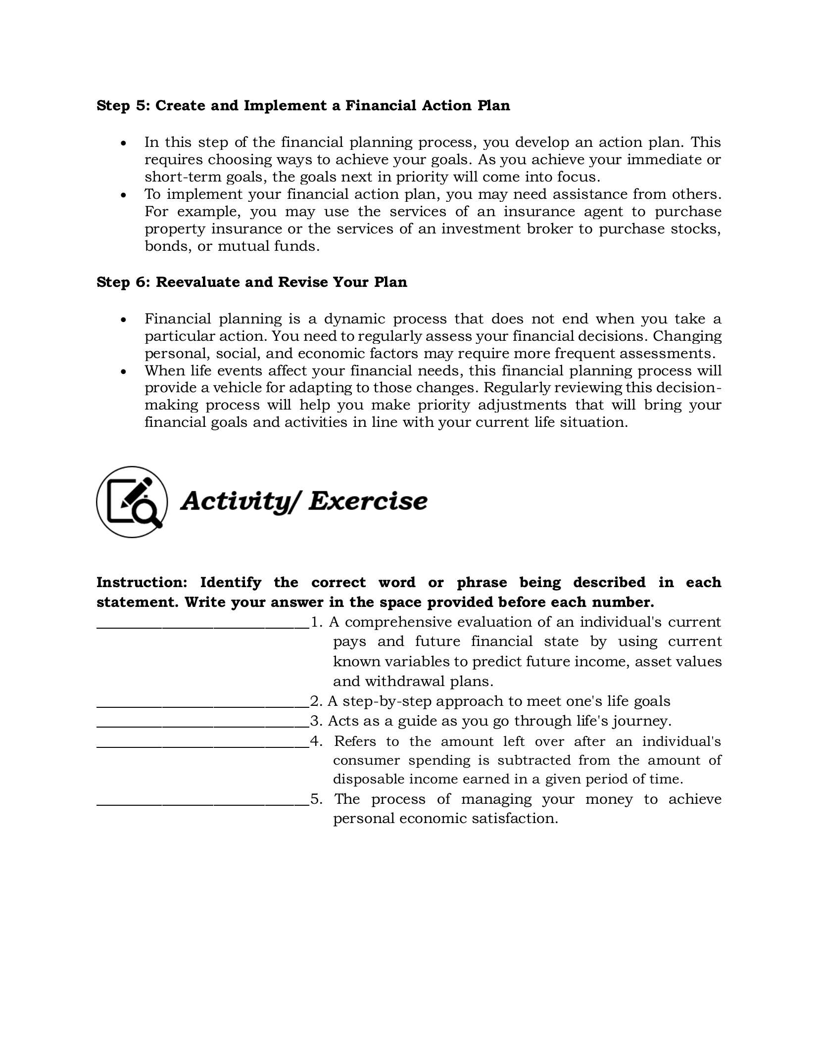 Step 5: Create and Implement a Financial Action