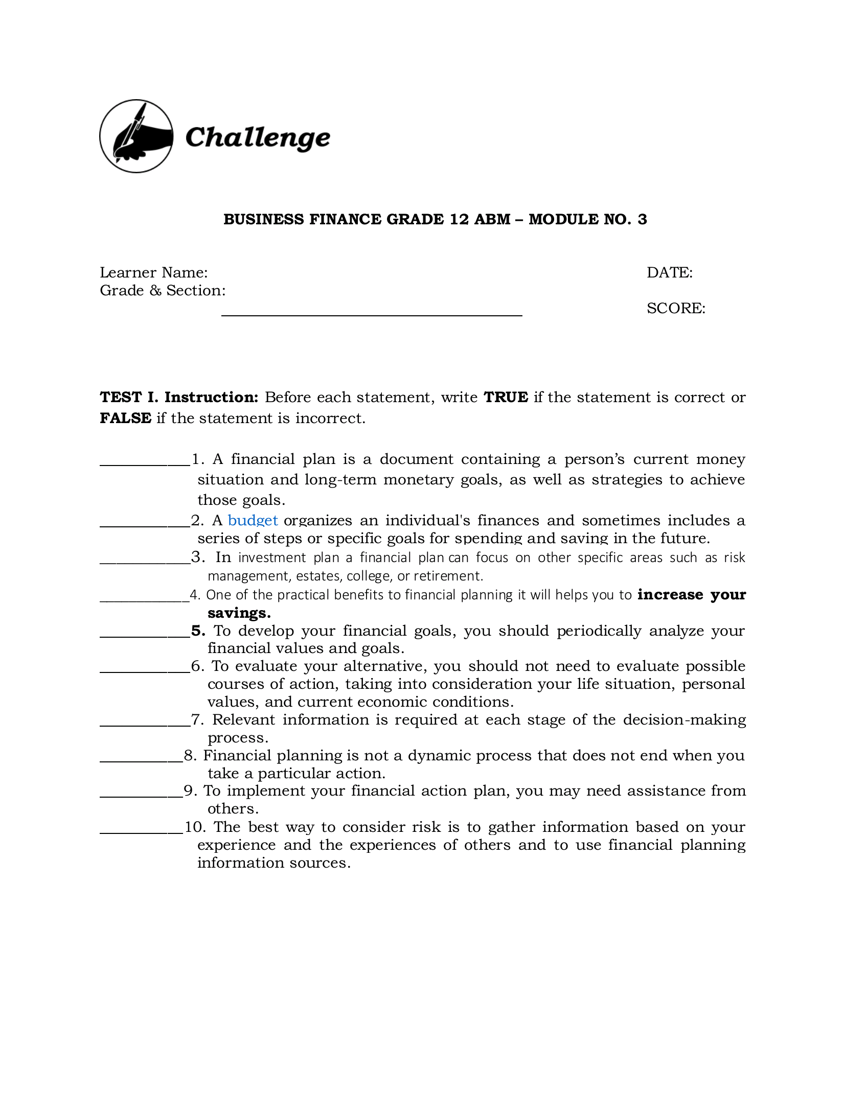 Step 5: Create and Implement a Financial Action